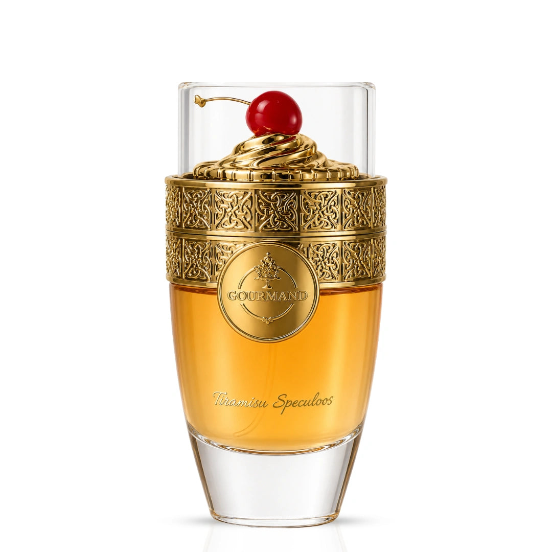 Paris Corner Tiramisu Speculoos Eau de Parfum spray bottle, 100ml, with elegant design and fragrance label visible.