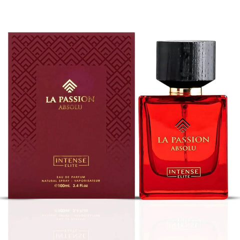 Intense Elite La Passion Absolu Women Eau de Parfum bundle with 100ml and mini 20ml spray bottles, showcasing elegant perfume packaging.