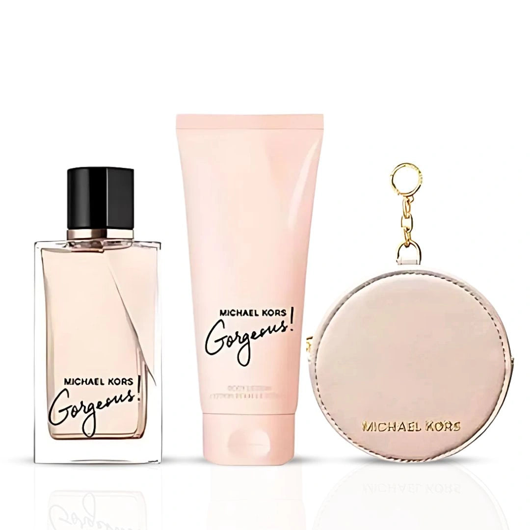 Michael Kors Gorgeous 3Pc Gift Set (3.4oz EDP Spray, 3.4oz Body Lotion & Round Purse) | The Ultimate Luxury Trio: Perfume, Pampering & Purse - Intense Oud