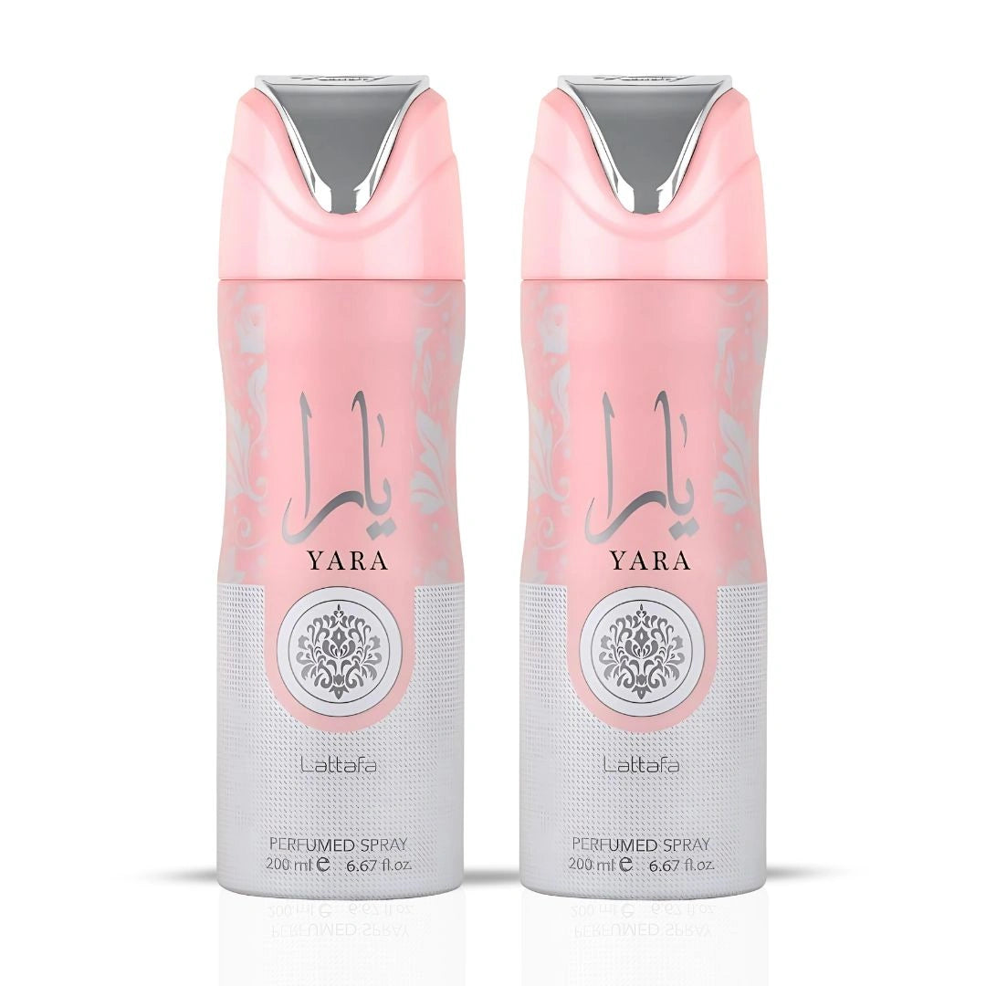 Yara Perfumed Body Sprays 200ml (6.7 oz) for Women by Lattafa | Stay Fresh With a Soft Blend of Orchid, Tropical Fruits & Creamy Vanilla. (Pack of 2)