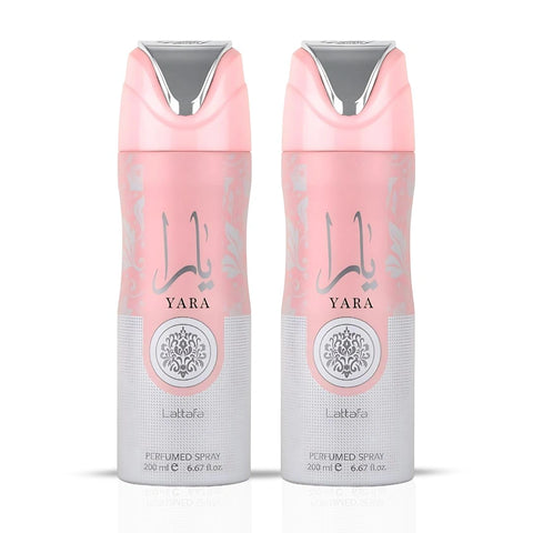 Yara Perfumed Body Sprays 200ml (6.7 oz) for Women by Lattafa | Stay Fresh With a Soft Blend of Orchid, Tropical Fruits & Creamy Vanilla. (Pack of 2) - Intense Oud