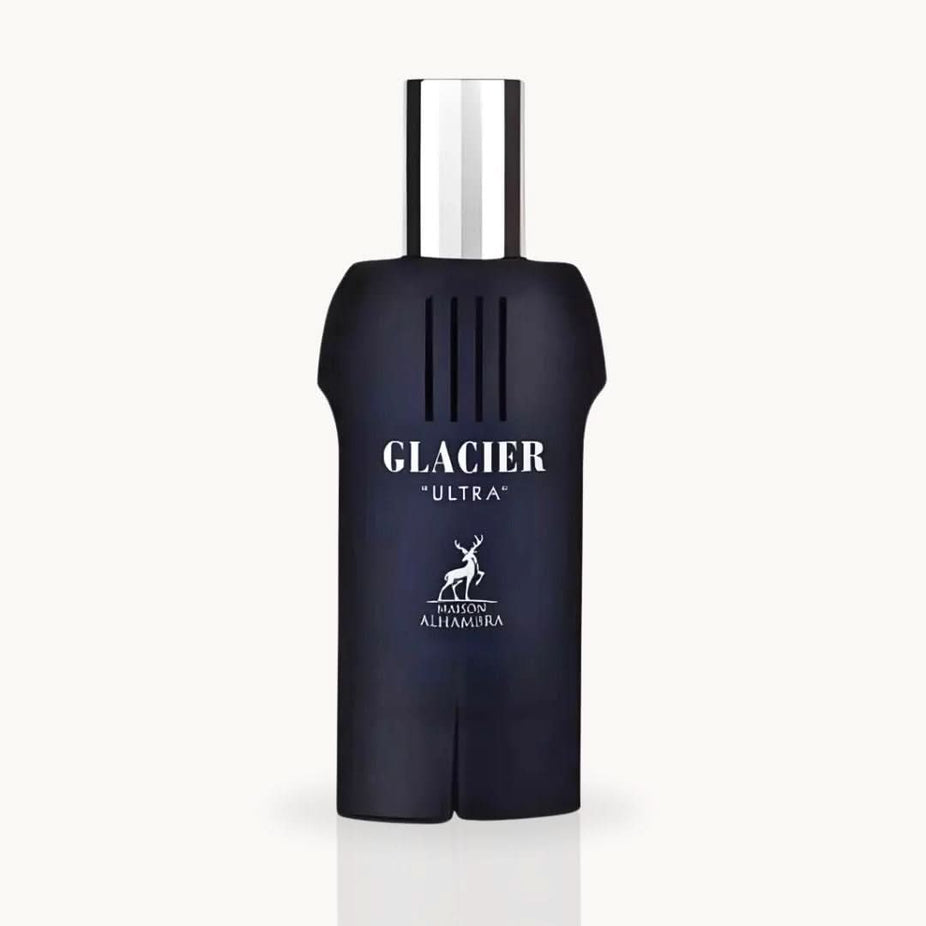 Maison Alhambra Glacier Ultra Eau de Parfum spray 100ml bottle with sleek design and elegant packaging.