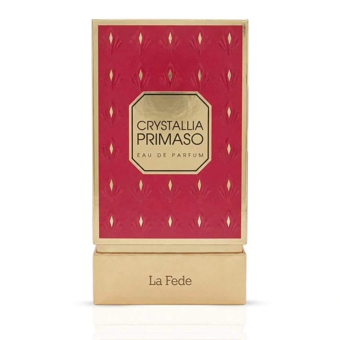 Khadlaj La Fede Crystallia Primaso Eau de Parfum spray bottle, 100ml, with elegant packaging and floral fragrance design