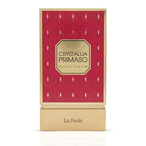 Khadlaj La Fede Crystallia Primaso Eau de Parfum spray bottle, 100ml, with elegant packaging and floral fragrance design