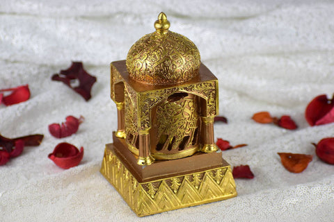 Engraved Calligraphy Minaret Style Incense Bakhoor Burner - 6 in. Gold - Intense oud