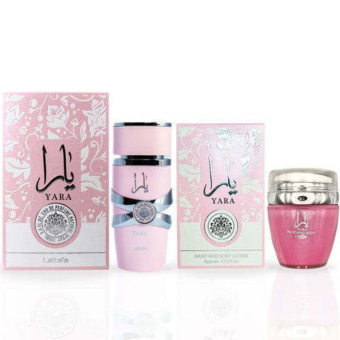 Yara For Women EDP Spray 100ML (3.4 OZ) by Lattafa  & Yara Hand & Body Lotion 45ML by Ard Al Zaafaran (SENSATIONAL BUNDLE) - Intense Oud