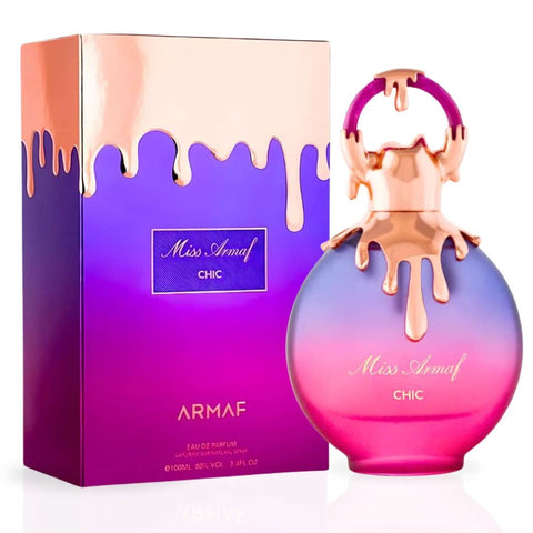 Three bottles of Miss Armaf Chic Eau de Parfum spray by Armaf, each in 100ml size, displayed in a value pack.