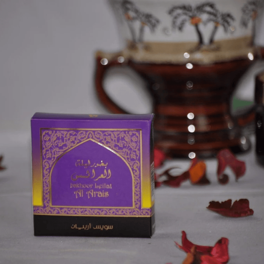Swiss Arabian Leilat Al Arais Bakhoor 40 GM jar with decorative lid, traditional incense for home fragrance.