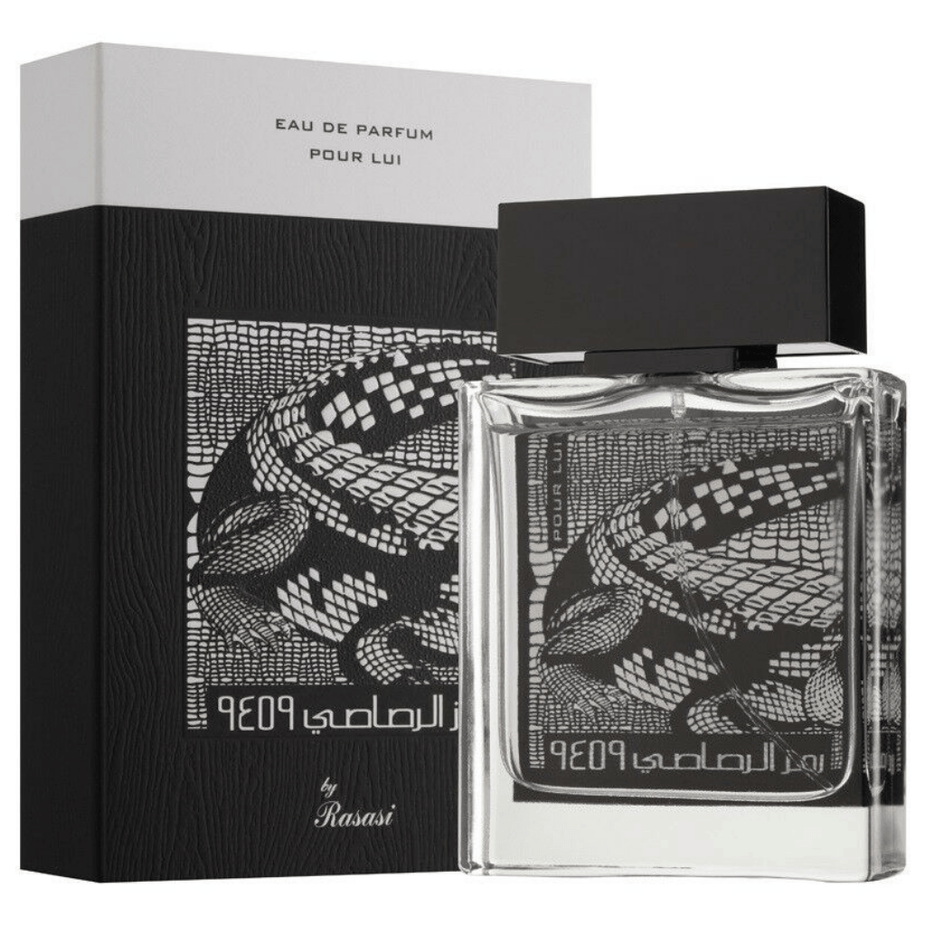 Rasasi Rumz Al Rasasi 9459 Alligator Pour Lui for Men EDP 50ml bottle, sleek design with the fragrance label visible.