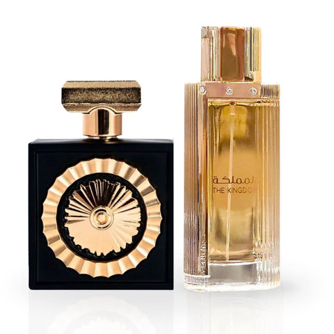 Lattafa Nebras & The Kingdom for Women Eau de Parfum bundle, two 100ml spray bottles with elegant packaging.