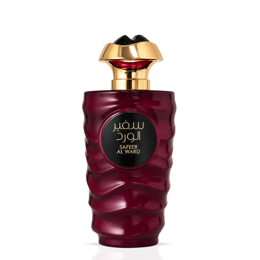 Safeer Al Ward Eau de Parfum spray by Ard Al Zaafaran, 100ml, featuring elegant perfume bottle and floral fragrance details.