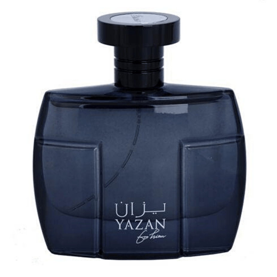 Yazan for Men Eau De Parfum by Rasasi, 85ml bottle with sleek design, showcasing the fragrance’s elegant packaging.