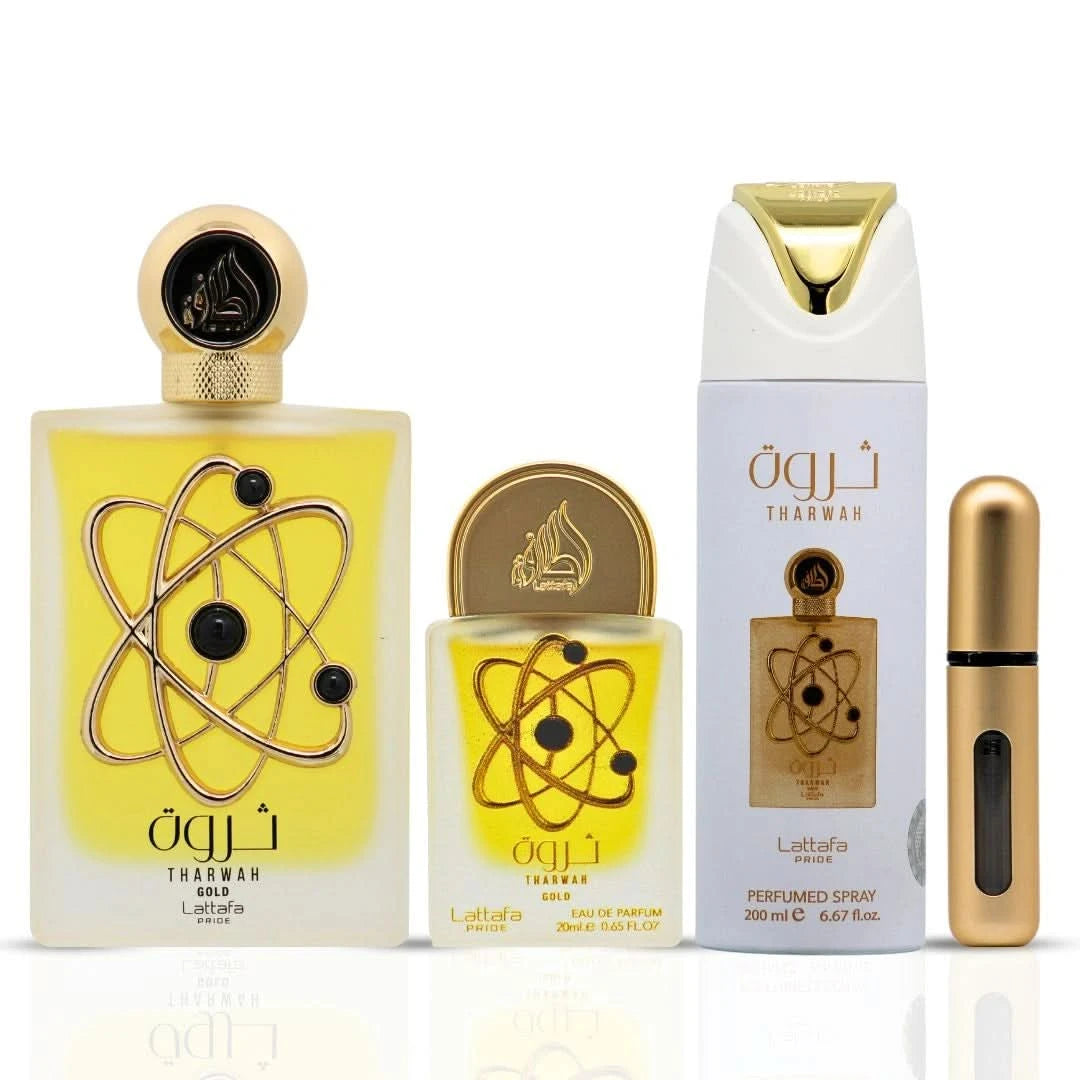 Tharwah Gold, Peace and Love & Affection Gift sets by Lattafa (Bundle)