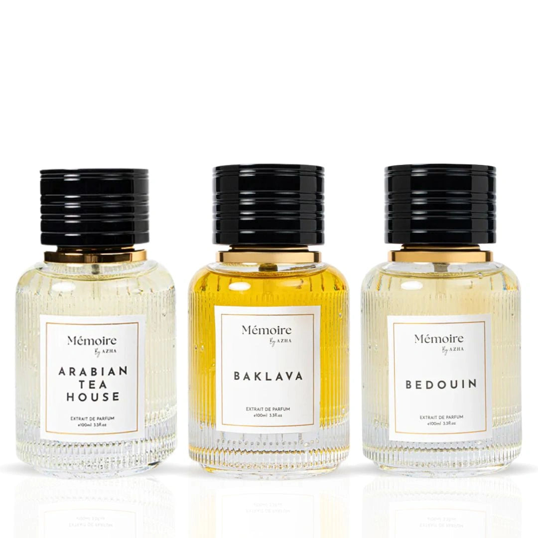 Arabian Tea House, Bedouin & Baklava Extrait de Parfum Sprays 100ml - Memoire Collection by Azha | Warm Opulence Meets Sweet Sophistication (Bundle) - Intense Oud