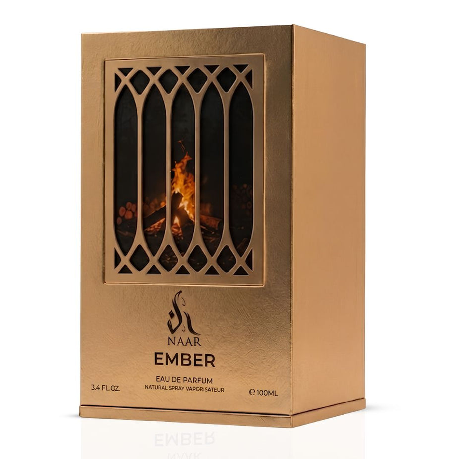 Aura by Aura Naar Ember Eau de Parfum spray 100ml bottle, elegant design with a dark-colored cap and sleek glass packaging.