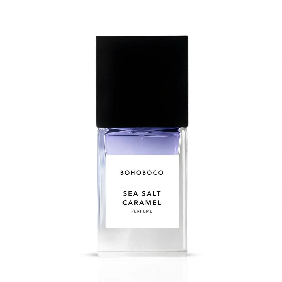 Bohoboco Sea Salt Caramel Eau de Parfum Spray 50ml, elegant bottle with caramel-colored liquid, showcasing the fragrance's luxurious scent.