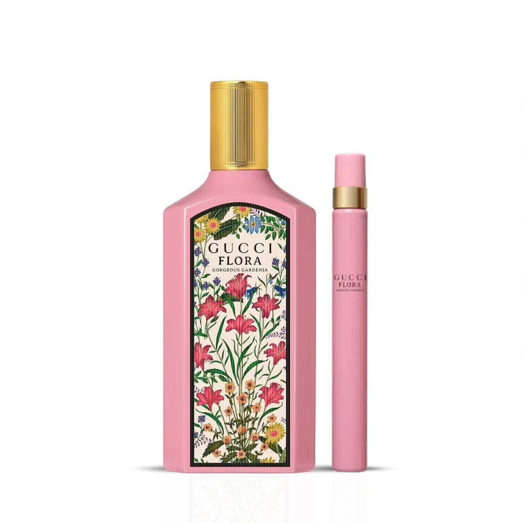 Gucci Flora Gorgeous Gardenia Travel Set (EDP Spray 3.3 Oz & EDP Spray 0.33 Oz) | Dew-Kissed Petals & Sugar-Dusted Sunshine - Intense Oud