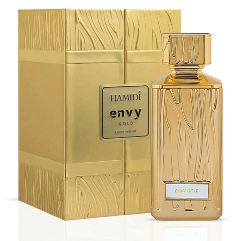 Hamidi Envy Rose Gold and Gold Eau de Parfum Spray bundle, 100ml bottles with elegant packaging, showcasing the luxury fragrance design.
