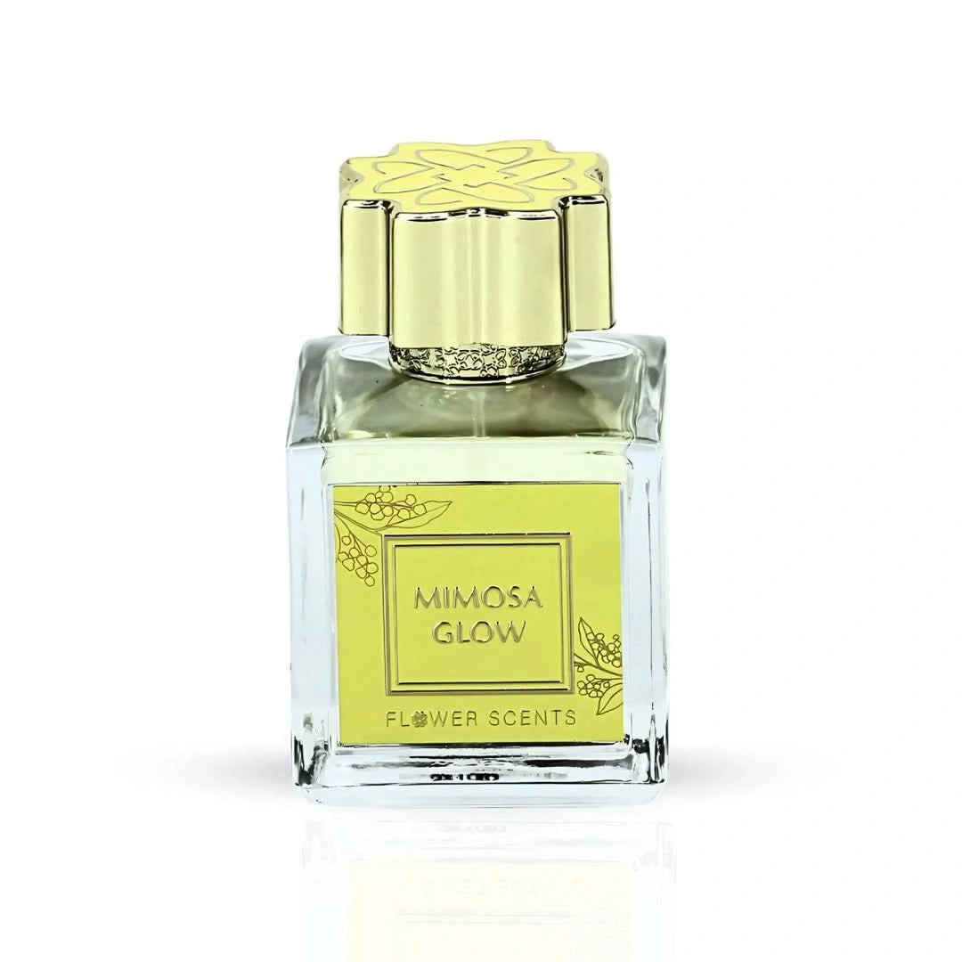Flower Scents Mimosa Glow Eau de Parfum spray 65ml bottle, elegant packaging and floral design visible in the image.