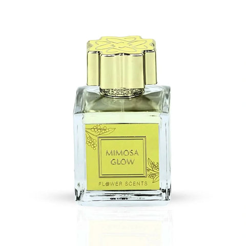Flower Scents Mimosa Glow Eau de Parfum spray 65ml bottle, elegant packaging and floral design visible in the image.