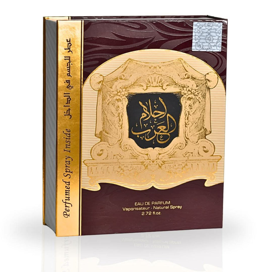 Ahlam Al Arab EDP spray by Ard Al Zaafaran, 80ml, featuring a luxurious, long-lasting fragrance bottle with elegant design.