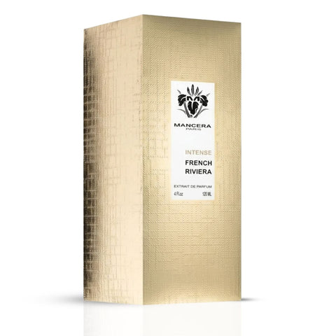 Mancera Intense French Riviera Extrait de Parfum spray bottle, 120ml, with elegant packaging and black cap.