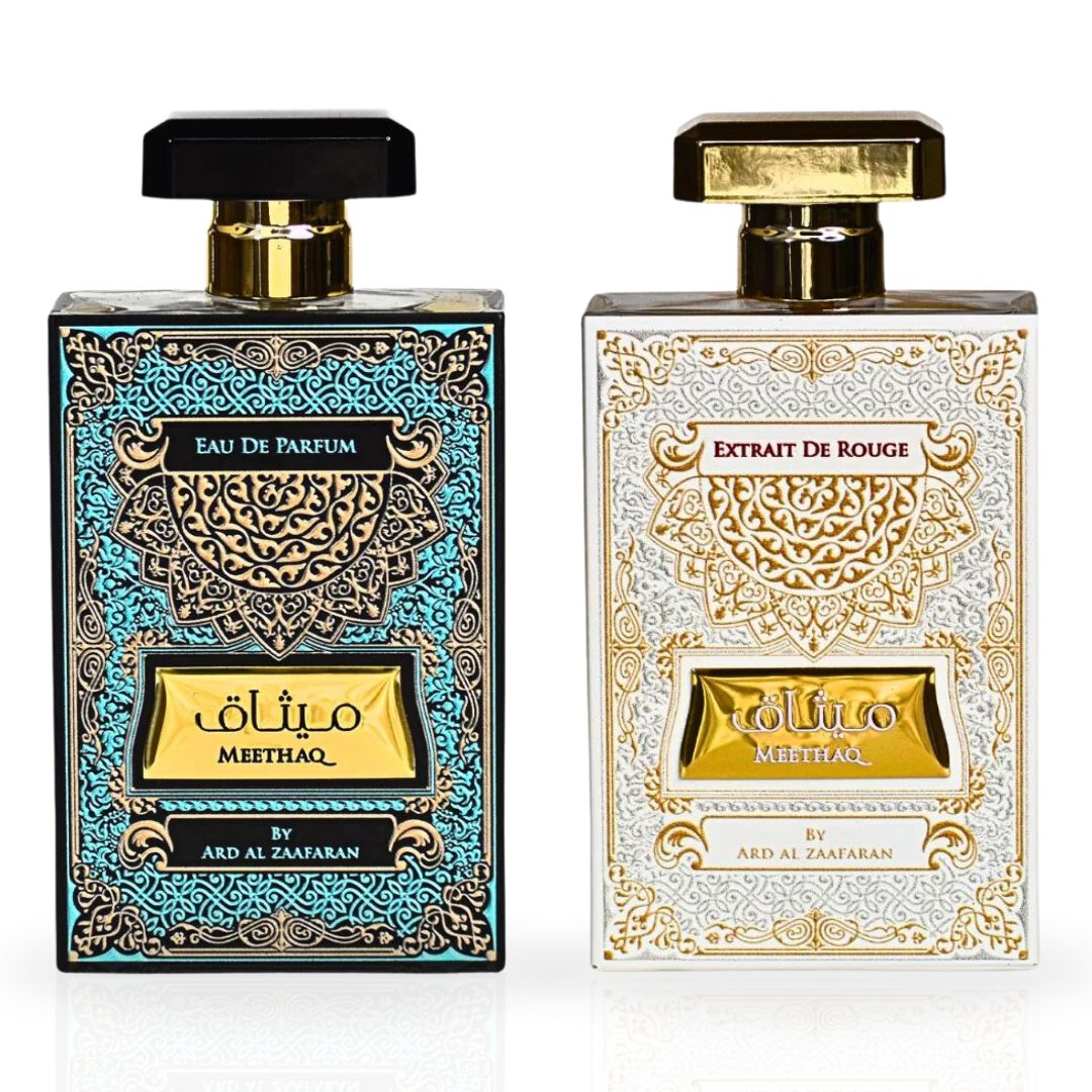 Meethaq & Meethaq Extrait De Rouge - EDP Sprays 100ML (3.4 OZ) By Ard Al Zaafaran | Long Lasting & Luxurious Blend Of Enchanting Fragrances. (ENCHANTED BUNDLE) - Intense Oud