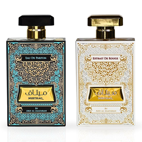 Meethaq & Meethaq Extrait De Rouge - EDP Sprays 100ML (3.4 OZ) By Ard Al Zaafaran | Long Lasting & Luxurious Blend Of Enchanting Fragrances. (ENCHANTED BUNDLE) - Intense Oud