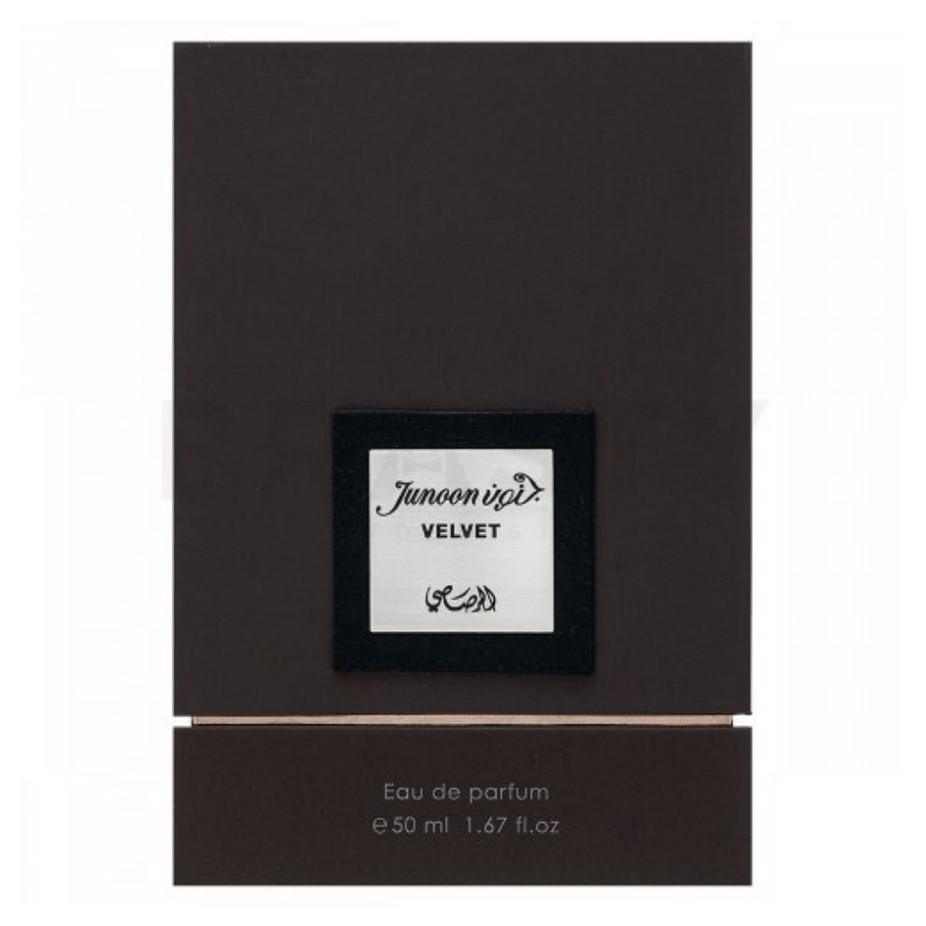 Rasasi Junoon Velvet Men EDP 50ml bottle, elegant perfume with a luxurious design, suitable for men's fragrance collection.