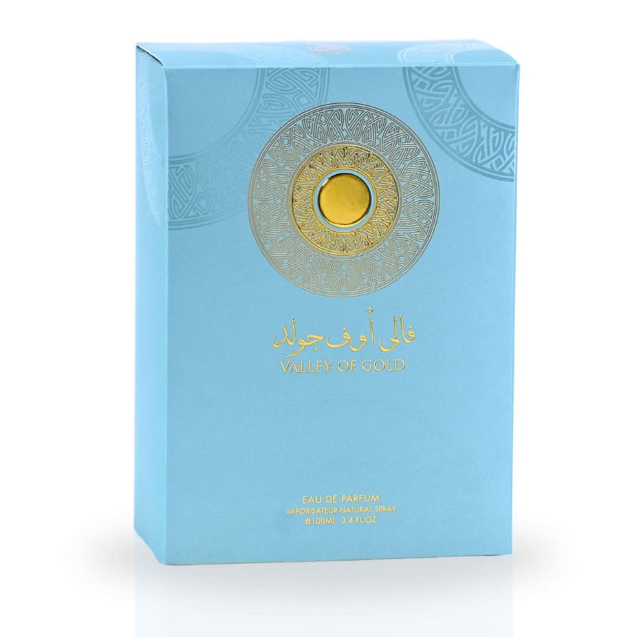 Risala Valley of Gold Eau de Parfum Spray 100ml bottle with elegant gold and black packaging, showcasing the luxurious fragrance design.