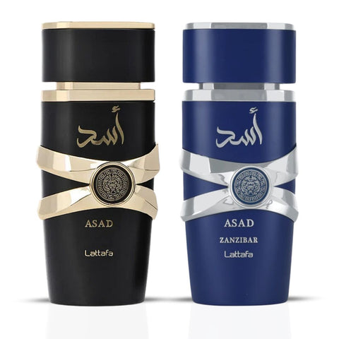 Asad & Asad Zanzibar Eau De Parfum Sprays 100ML (3.4 OZ) by Lattafa | Smoky Heat & Ocean Breeze—Bold Contrasts, One Signature Style. (Gift Set) - Intense Oud