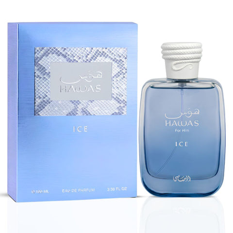Hawas Sapphire & Hawas Ice Eau de Parfum Sprays 100ml (3.4 oz) by Rasasi (Bundle)