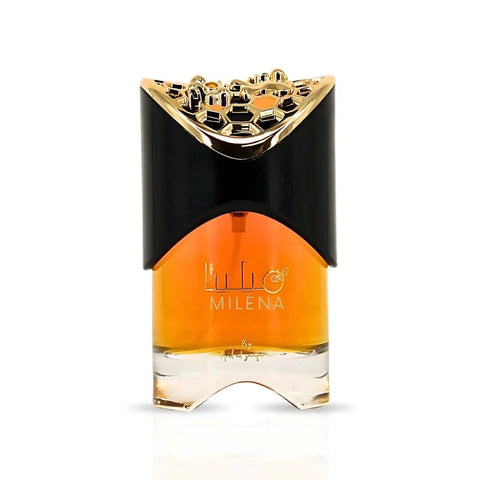 Ard Al Zaafaran Milena Eau de Parfum spray 100ml with velvet pouch, elegant glass bottle showcasing the perfume design.
