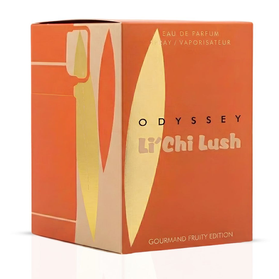 Odyssey Li'chi Lush Eau de Parfum spray by Armaf, 100ml, featuring the elegant perfume bottle with a sleek design.