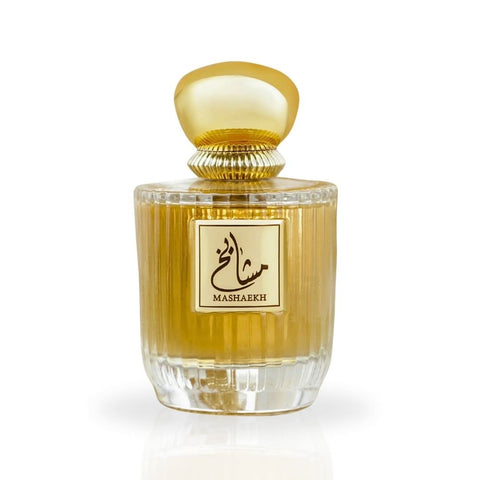MTJ Mashaekh EDP spray 100ml bottle featuring a luxurious unisex woody, citrusy, and spicy scent in a sleek design.