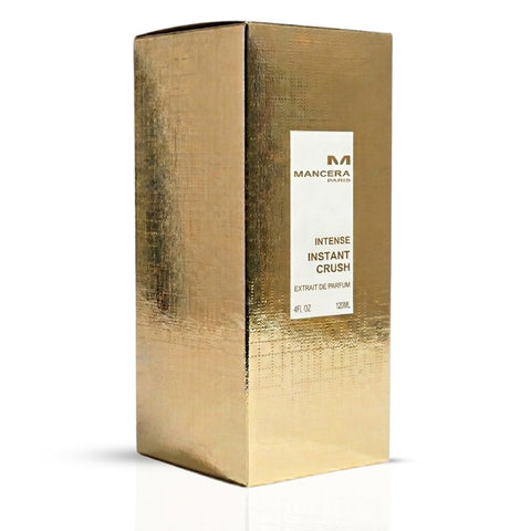 Mancera Intense Instant Crush Extrait de Parfum spray bottle, 120ml, with elegant packaging and spray nozzle visible.