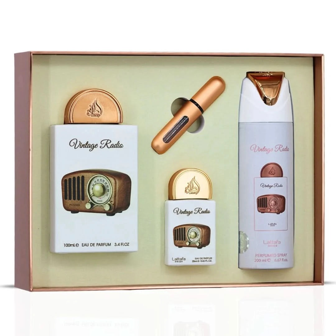 Vintage Radio 3-Piece Perfume Gift Set by Lattafa Pride (Gift Set) Vintage Radio 3-Piece Perfume Gift Set by Lattafa Pride (Gift Set)