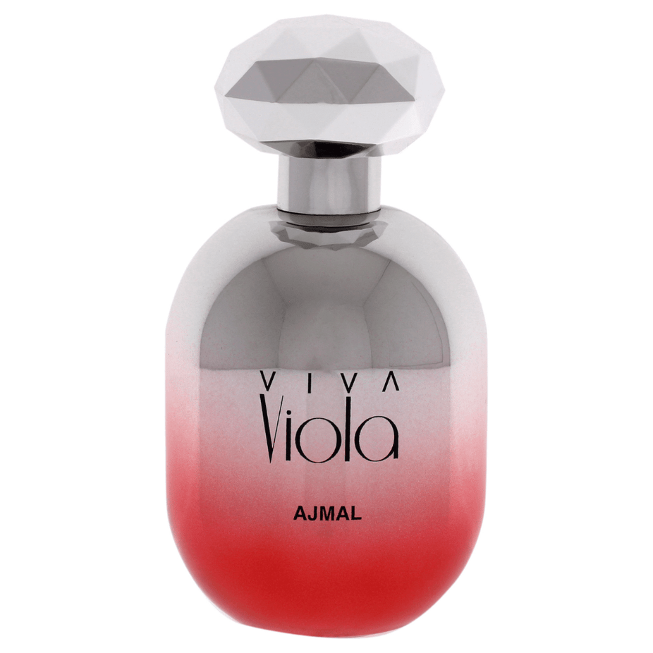 Ajmal Viva Viola for Women Eau De Parfum bottle with floral design, 75ml (2.5 oz) fragrance showcasing elegant packaging.