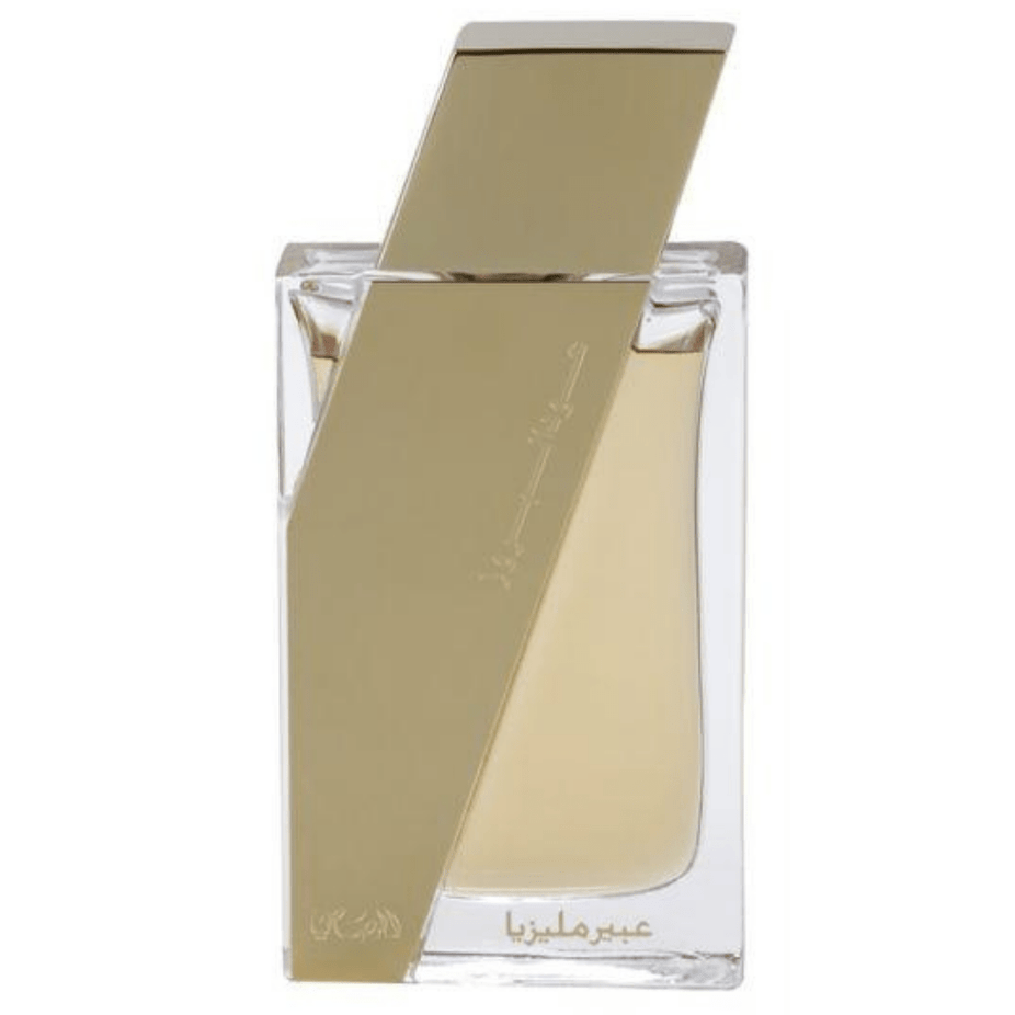 Rasasi Boruzz Abeer Malasiya EDP 50ML perfume bottle with elegant design and floral accents, showcasing the fragrance packaging.