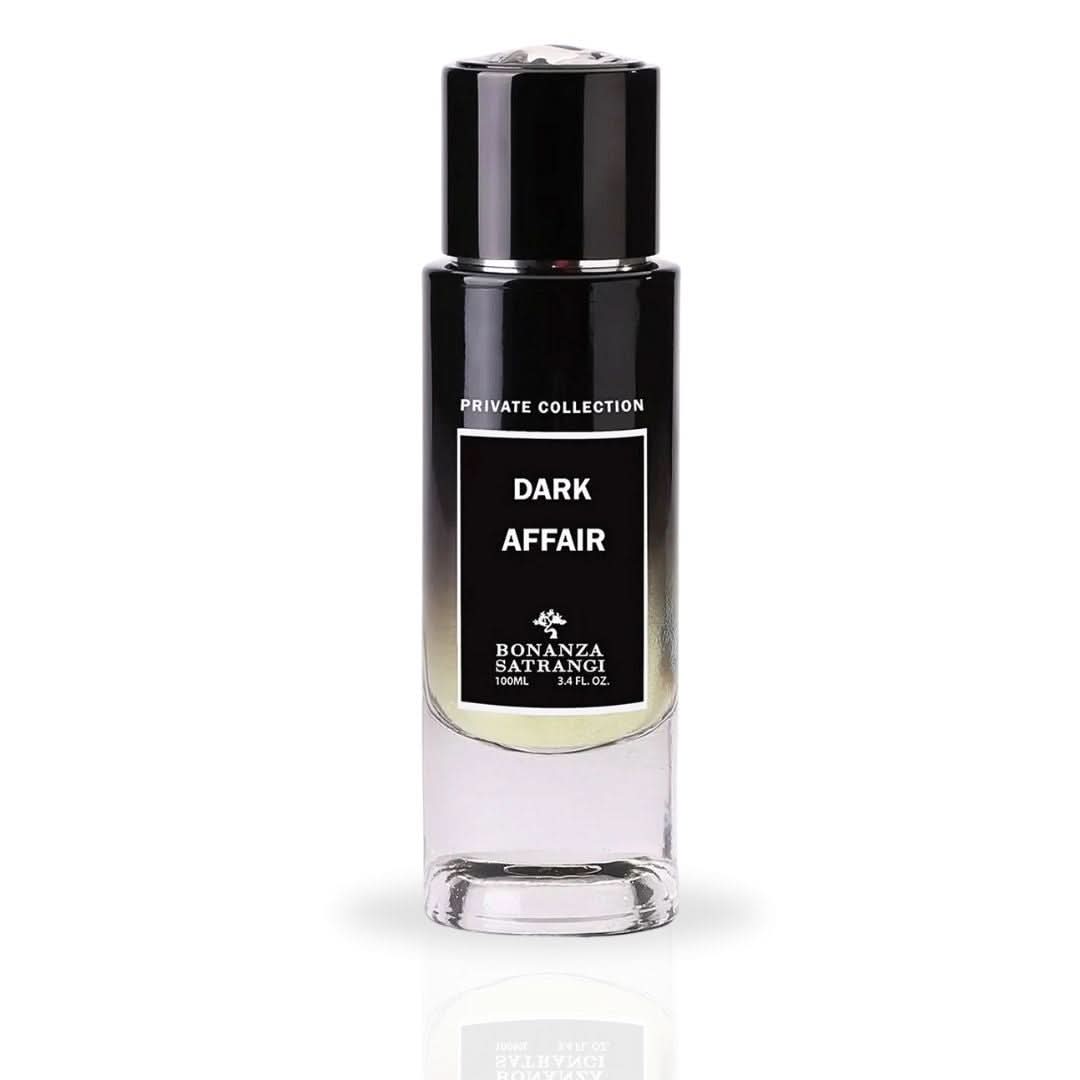 Bonanza Satrangi Dark Affair EDP Spray 100ML with musky-woody fragrance and vibrant, long-lasting scent in a sleek bottle.