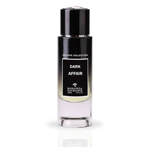 Bonanza Satrangi Dark Affair EDP Spray 100ML with musky-woody fragrance and vibrant, long-lasting scent in a sleek bottle.