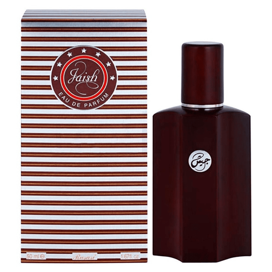Rasasi Jaish EDP Eau De Parfum 50ML bottle with elegant design and fragrance details visible in the image