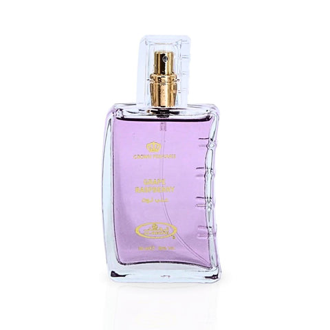 Al Rehab Grape Raspberry Eau de Parfum Spray 50ml with velvet pouch, featuring a sleek fragrance bottle and colorful label.