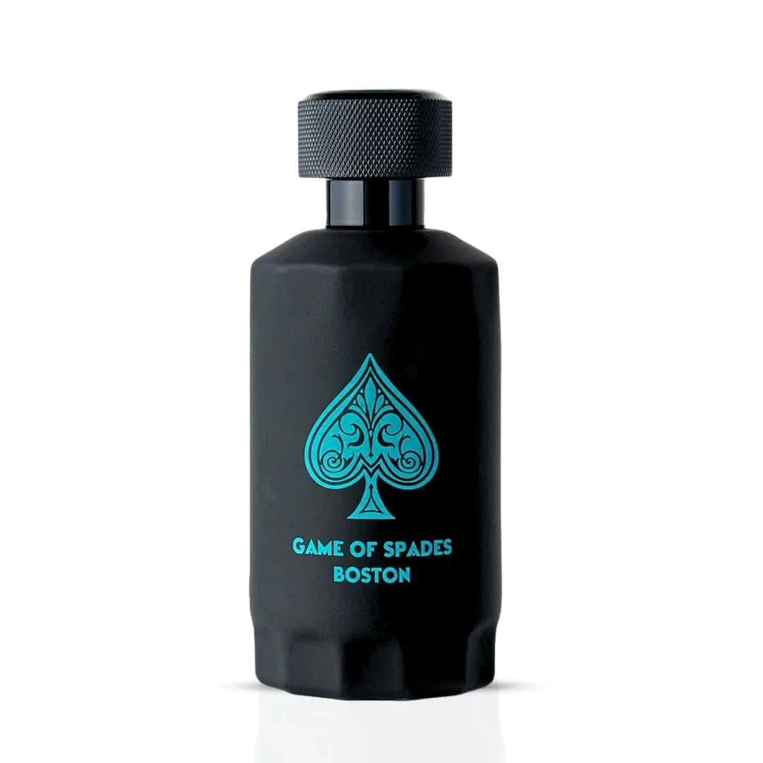 Jo Milano Paris Game Of Spades Boston Eau De Parfum spray bottle, 100ml, with sleek packaging and artistic design.