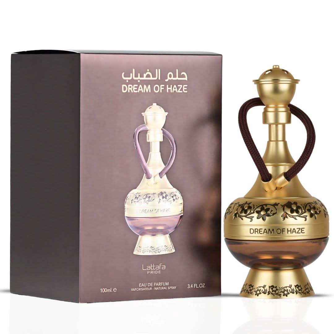 Bundle of Lattafa Naif by Ard Al Zaafaran and Dream of Haze Eau De Parfum sprays in 100ml bottles, featuring luxurious fragrance designs.