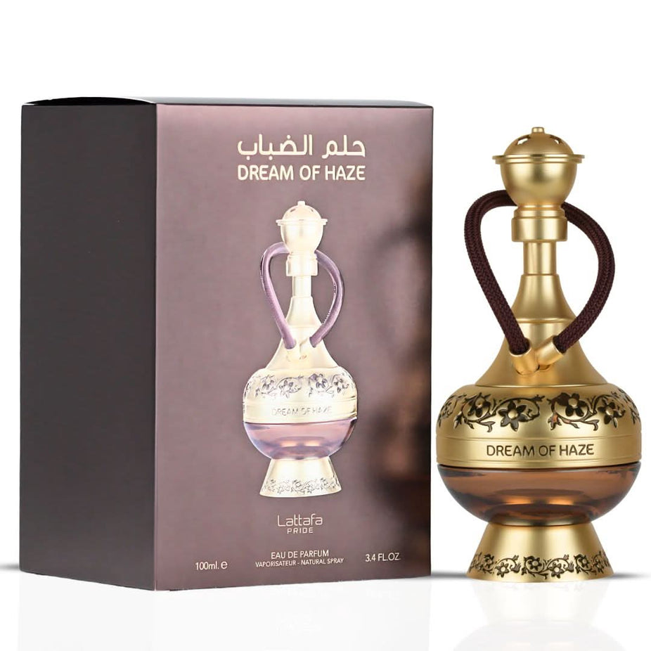 Bundle of Lattafa Naif by Ard Al Zaafaran and Dream of Haze Eau De Parfum sprays in 100ml bottles, featuring luxurious fragrance designs.