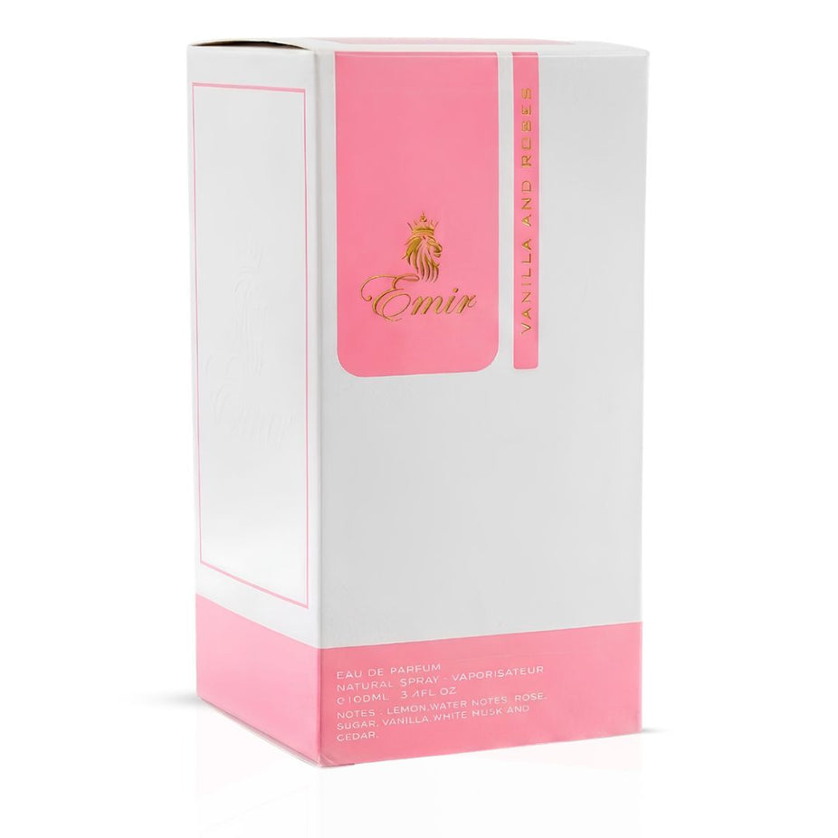 Emir Vanilla and Roses Eau de Parfum spray by Paris Corner, 100ml bottle with elegant floral and vanilla design.