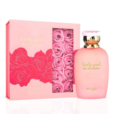 Zimaya Only You Eau de Parfum and Fatima Pink Extrait De Parfum bundle, 100ml bottles, featuring elegant perfume sprays.