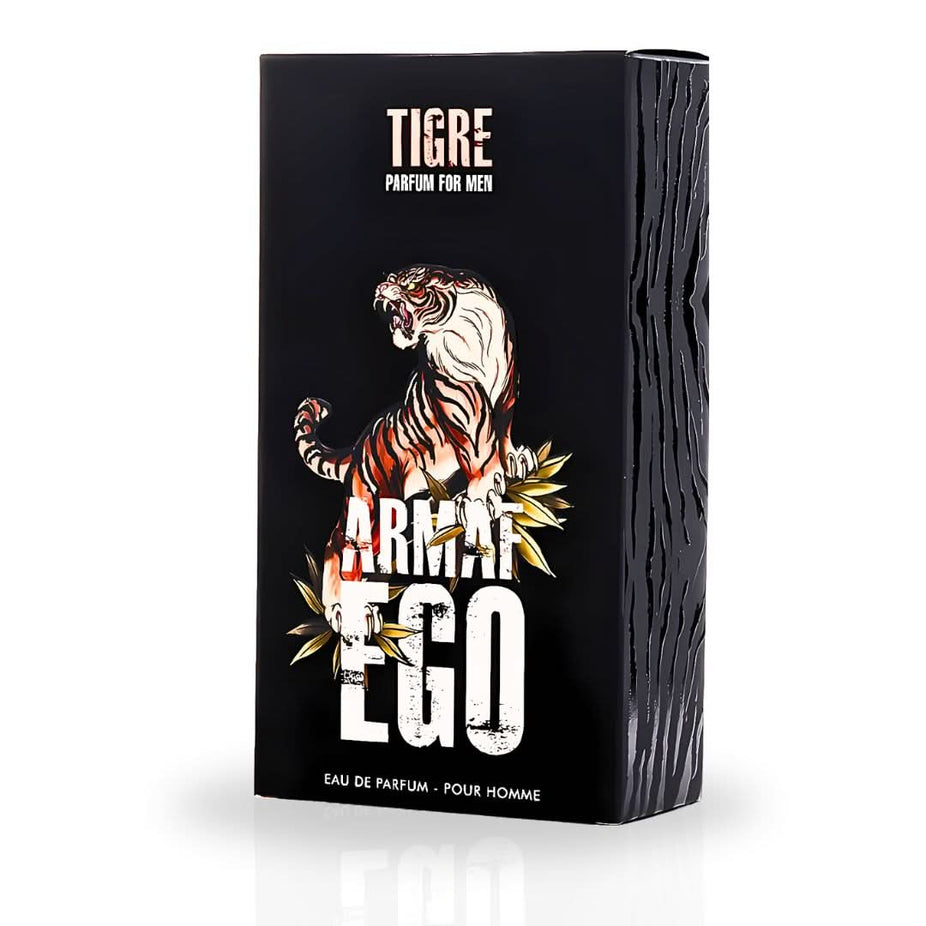 Ego Tigre Parfum for Men by Armaf, 100ML Eau De Parfum spray, featuring an aquatic, fresh, and sensual fragrance.