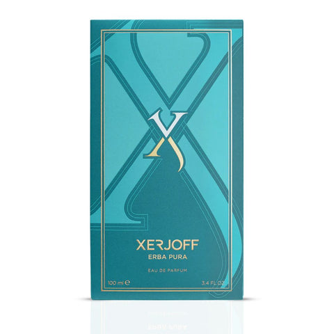 Xerjoff Erba Pura Eau de Parfum spray 100ml bottle with elegant packaging and fragrance details visible.
